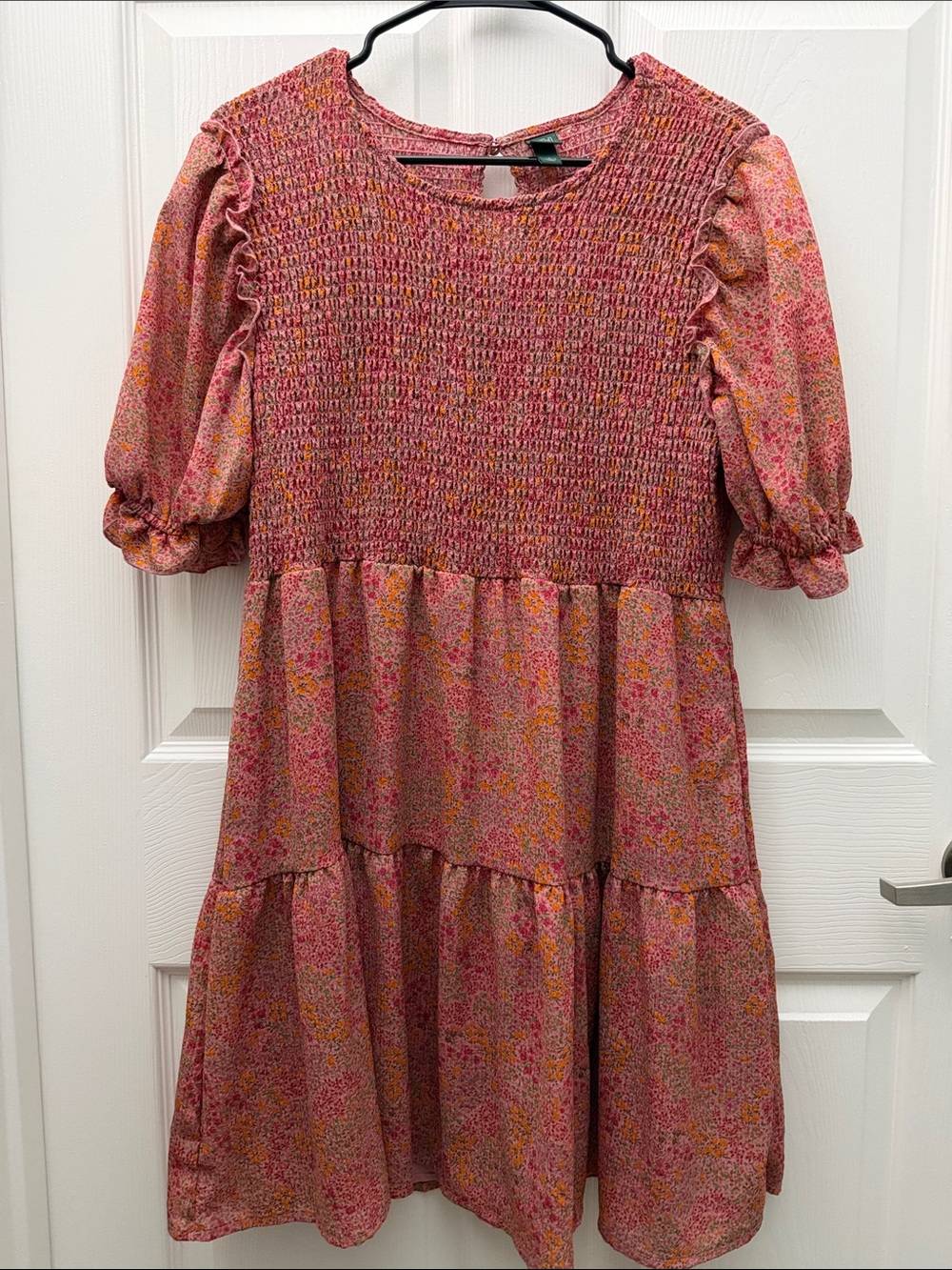 wild fable Pink Floral Smocked Tiered Midi Dress